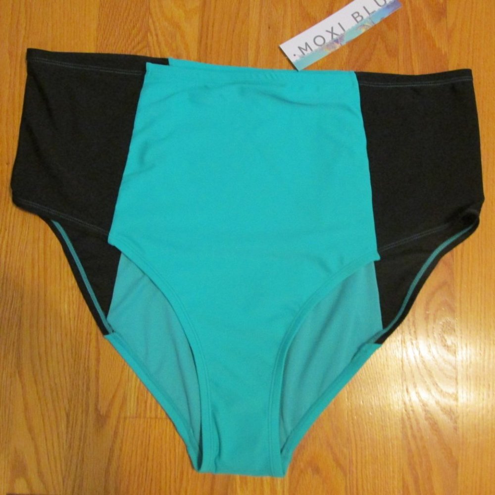 MOXI BLU WOMEN'S SIZE 4X (26-28W) SWIM SUIT BRIEFS BLACK & TEAL TANKINI NWT